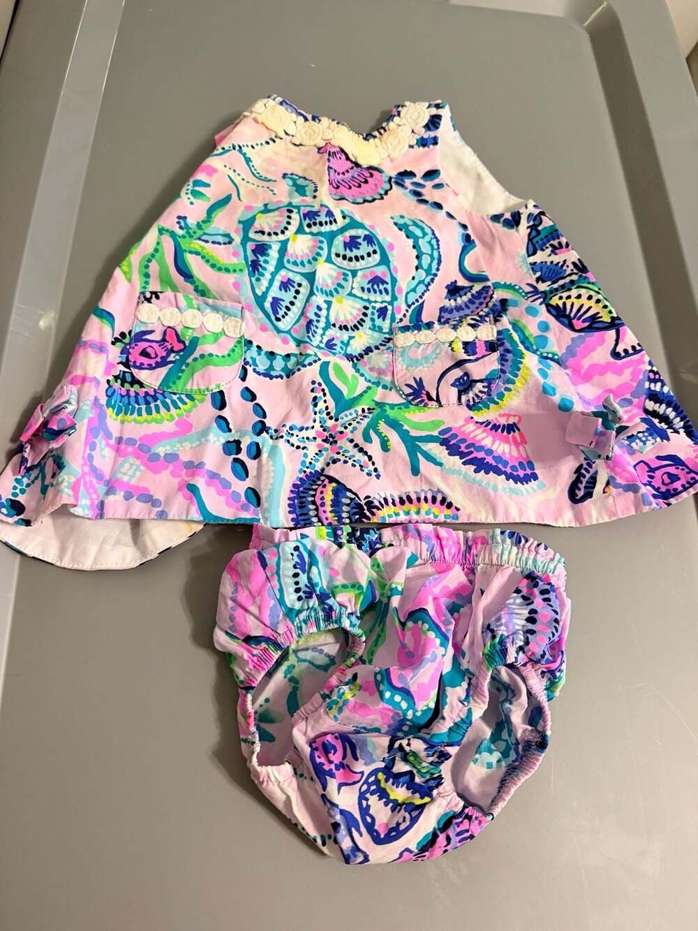 Lilly Pulitzer Shift Dress And Bloomers Set Size 3-6M Pink Turtle